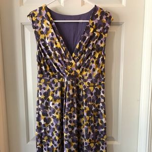 Boden Purple, Yellow and Black Printed V-Neck Dress